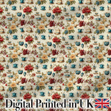 Floral Tea Cups Vintage Botanical Garden Seamless Pattern Digital Print Fabric by the Metre UK Sewing Quilting Textile