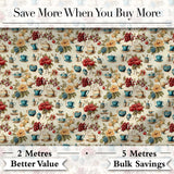 Floral Tea Cups Vintage Botanical Garden Seamless Pattern Digital Print Fabric by the Metre UK Sewing Quilting Textile
