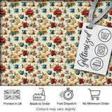 Floral Tea Cups Vintage Botanical Garden Seamless Pattern Digital Print Fabric by the Metre UK Sewing Quilting Textile