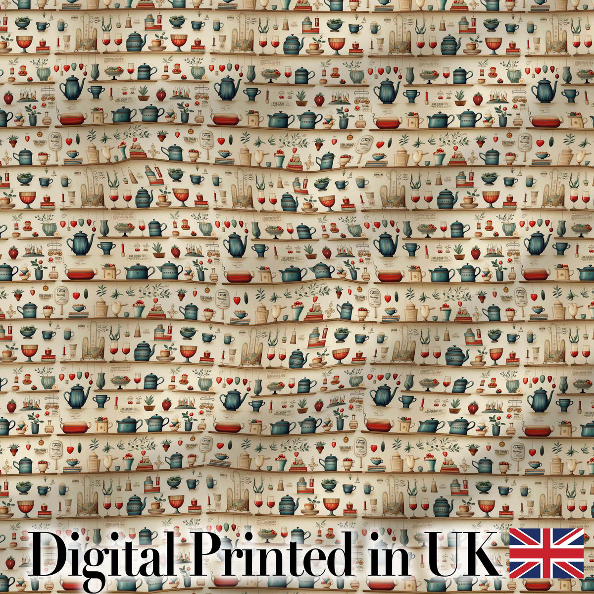 Vintage Kitchen Herbs Fruits Cooking Items Seamless Pattern Digital Print Fabric by the Metre UK Sewing Quilting Textile