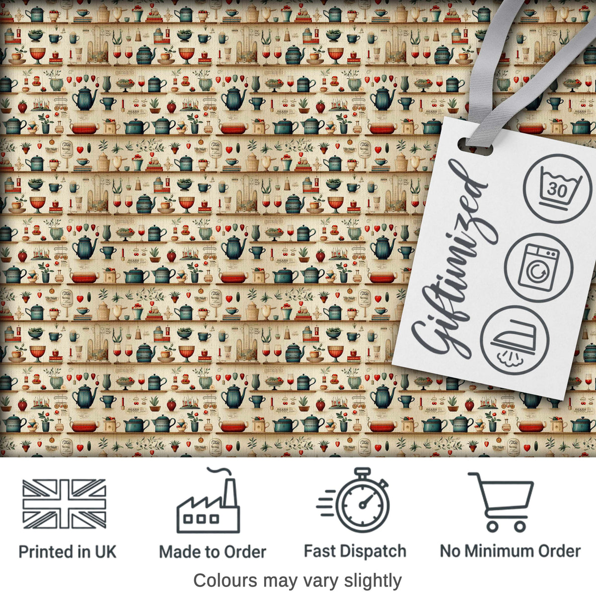 Vintage Kitchen Herbs Fruits Cooking Items Seamless Pattern Digital Print Fabric by the Metre UK Sewing Quilting Textile