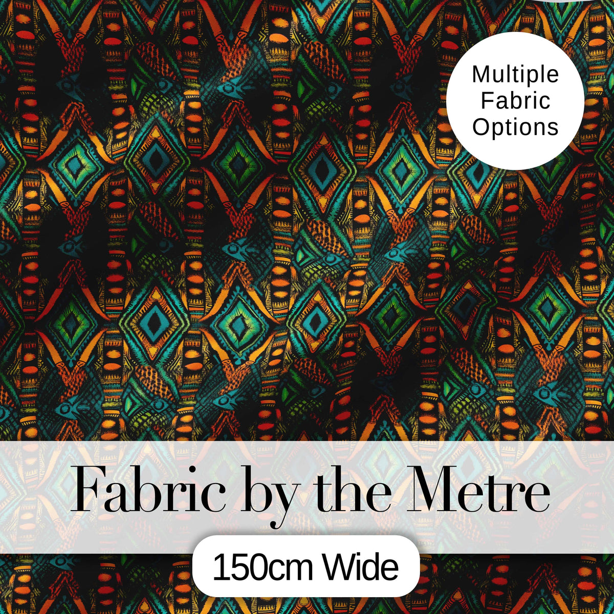 African Tribal Geometric Pattern Bold Colors Seamless Pattern Digital Print Fabric by the Metre UK Sewing Quilting Textile