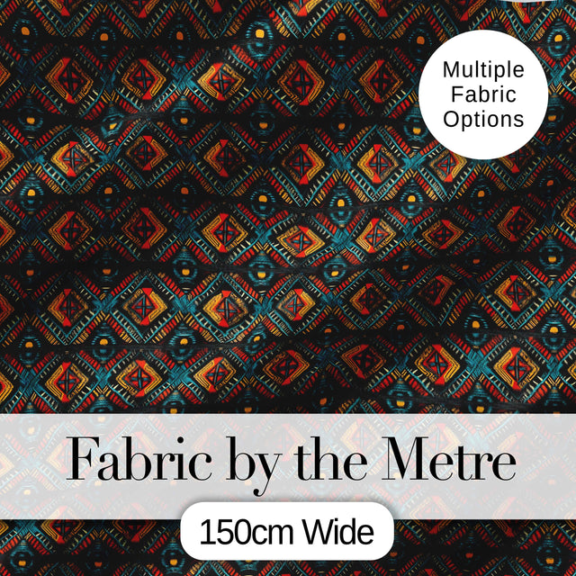 African Tribal Geometric Diamond Pattern Seamless Pattern Digital Print Fabric by the Metre UK Sewing Quilting Textile