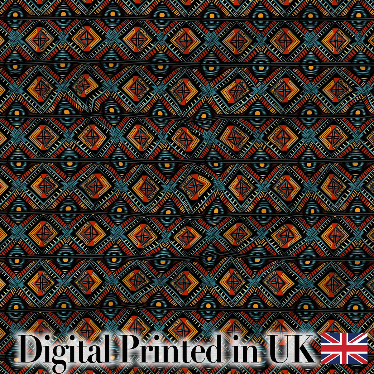 African Tribal Geometric Diamond Pattern Seamless Pattern Digital Print Fabric by the Metre UK Sewing Quilting Textile