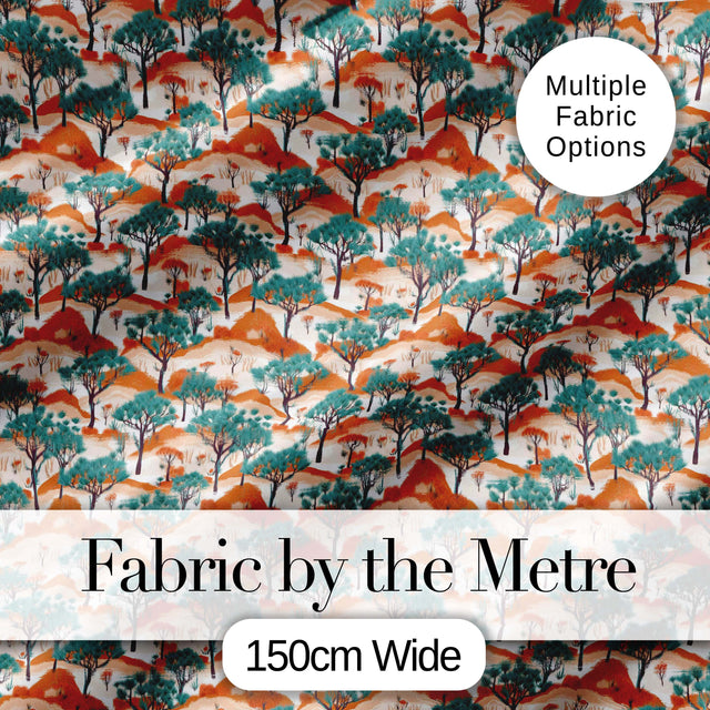 Desert Landscape Trees Nature Seamless Pattern Digital Print Fabric by the Metre UK Sewing Quilting Textile