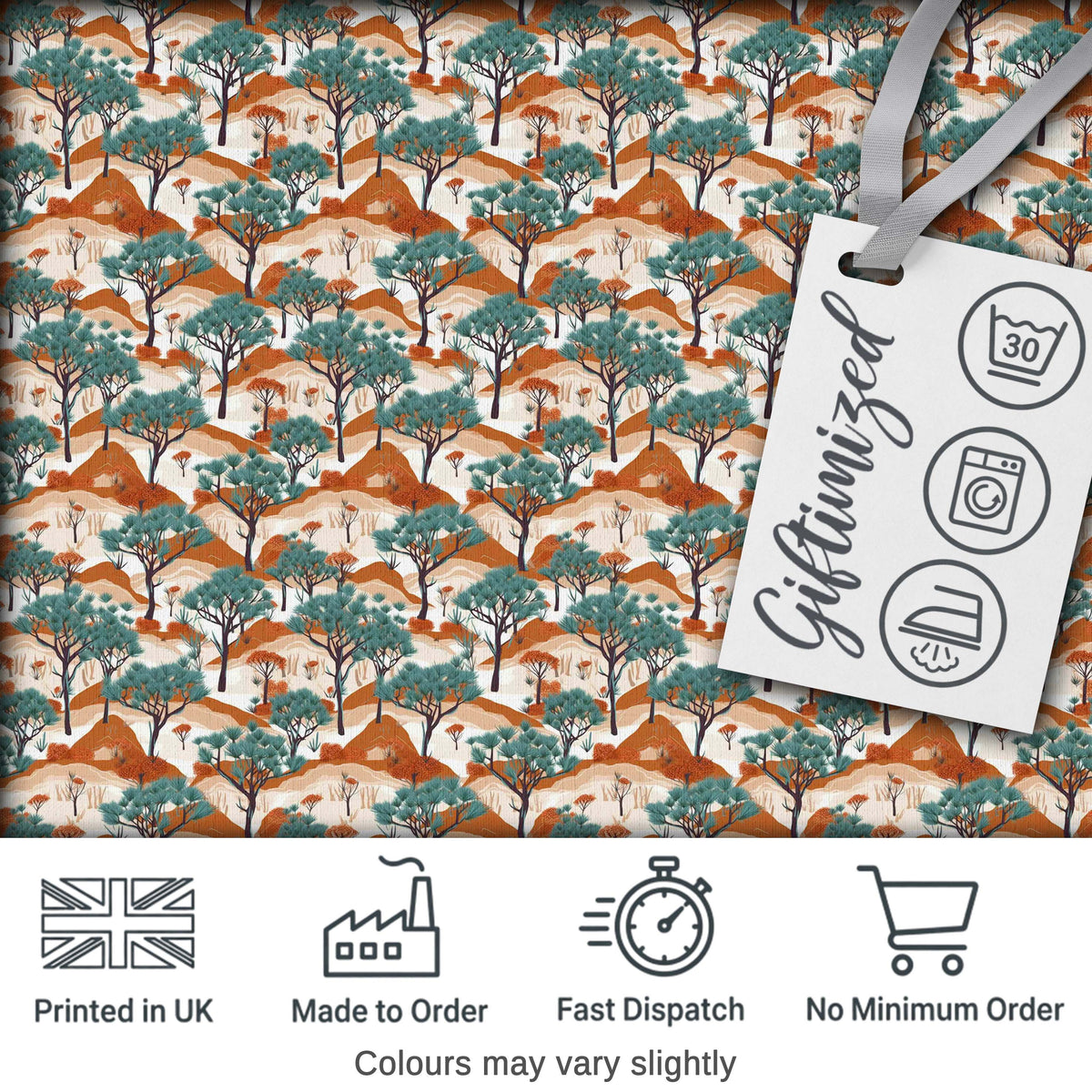 Desert Landscape Trees Nature Seamless Pattern Digital Print Fabric by the Metre UK Sewing Quilting Textile