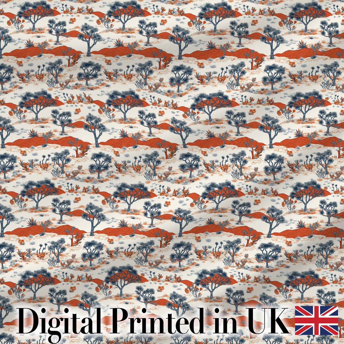 Desert Botanical Trees Scenic Pattern Seamless Pattern Digital Print Fabric by the Metre UK Sewing Quilting Textile
