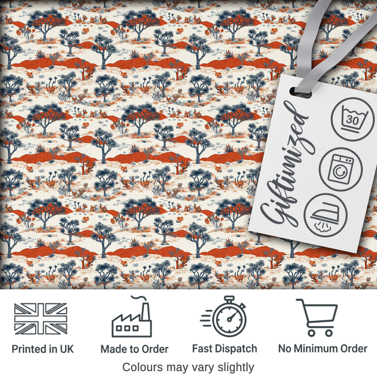 Desert Botanical Trees Scenic Pattern Seamless Pattern Digital Print Fabric by the Metre UK Sewing Quilting Textile