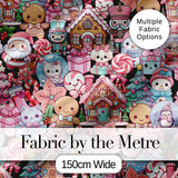 Cute Kawaii Christmas Gingerbread Candy Santa Gift Seamless Pattern Digital Print Fabric by the Metre UK Sewing Quilting Textile