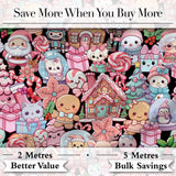 Cute Kawaii Christmas Gingerbread Candy Santa Gift Seamless Pattern Digital Print Fabric by the Metre UK Sewing Quilting Textile