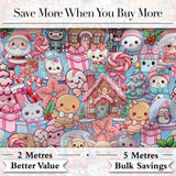 Cute Kawaii Christmas Gingerbread Snowman Candy Gift Seamless Pattern Digital Print Fabric by the Metre UK Sewing Quilting Textile