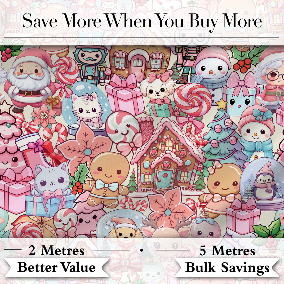 Cute Kawaii Christmas Gingerbread Reindeer Candy Gift Seamless Pattern Digital Print Fabric by the Metre UK Sewing Quilting Textile