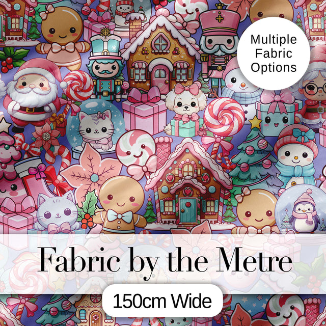 Cute Kawaii Christmas Gingerbread Festive Treats Seamless Pattern Digital Print Fabric by the Metre UK Sewing Quilting Textile