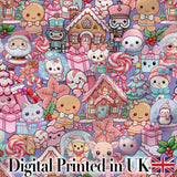 Cute Kawaii Christmas Gingerbread Festive Treats Seamless Pattern Digital Print Fabric by the Metre UK Sewing Quilting Textile
