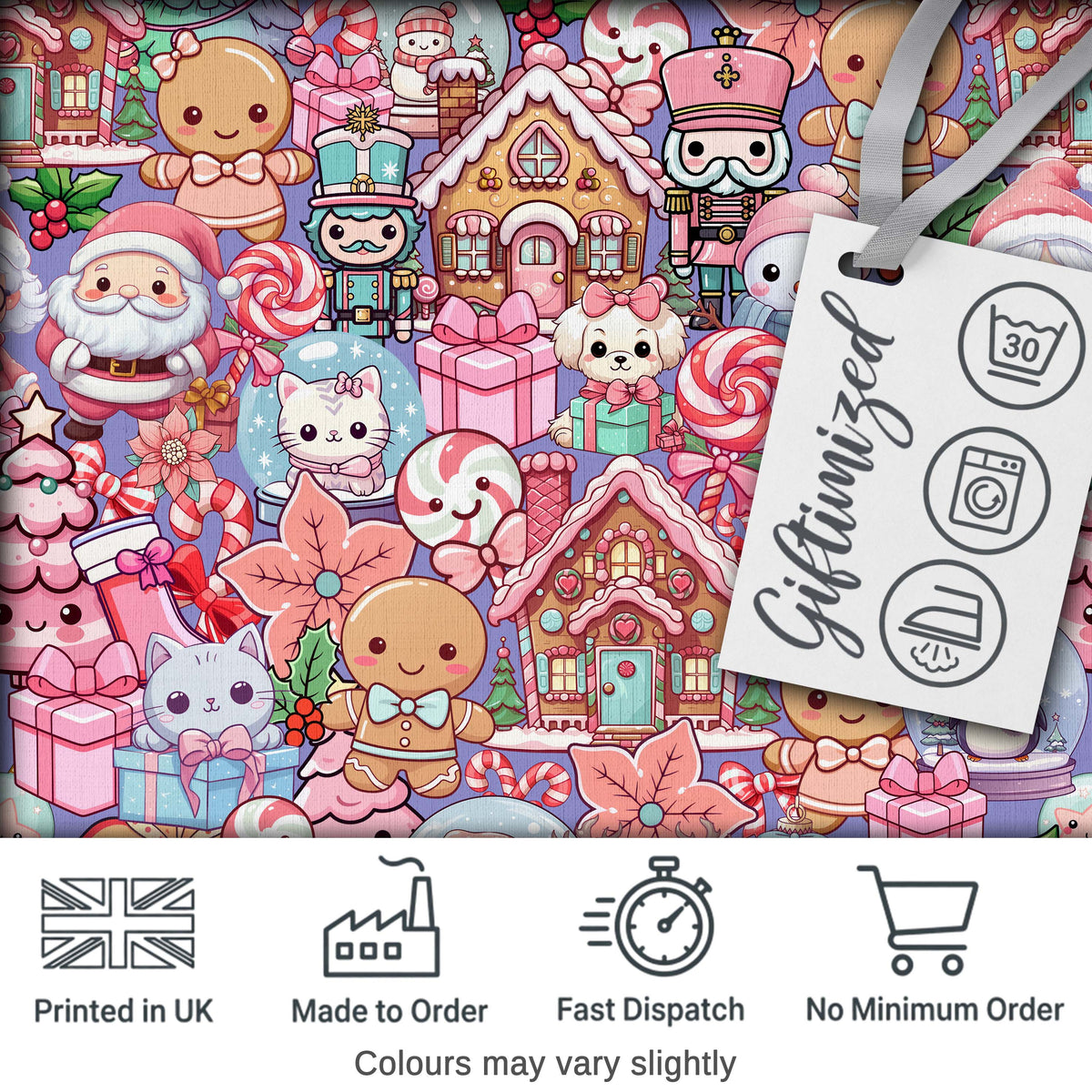 Cute Kawaii Christmas Gingerbread Festive Treats Seamless Pattern Digital Print Fabric by the Metre UK Sewing Quilting Textile