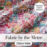 Cute Kawaii Christmas Gingerbread Candy Characters Soft White Seamless Pattern Digital Print Fabric by the Metre UK Sewing Quilting Textile