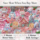 Cute Kawaii Christmas Gingerbread Candy Characters Soft White Seamless Pattern Digital Print Fabric by the Metre UK Sewing Quilting Textile