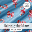 Cute Christmas Candy Cane Ribbon Bow Light Blue Seamless Pattern Digital Print Fabric by the Metre UK Sewing Quilting Textile