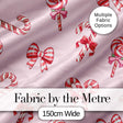 Cute Christmas Candy Cane Ribbon Bow Soft Pink Seamless Pattern Digital Print Fabric by the Metre UK Sewing Quilting Textile