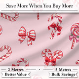 Cute Christmas Candy Cane Ribbon Bow Soft Pink Seamless Pattern Digital Print Fabric by the Metre UK Sewing Quilting Textile