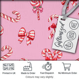 Cute Christmas Candy Cane Ribbon Bow Pastel Pink Seamless Pattern Digital Print Fabric by the Metre UK Sewing Quilting Textile