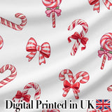 Cute Christmas Candy Cane Ribbon Bow Light Grey Seamless Pattern Digital Print Fabric by the Metre UK Sewing Quilting Textile