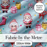 Cute Kawaii Santa Snowman Gift Characters Blue Seamless Pattern Digital Print Fabric by the Metre UK Sewing Quilting Textile