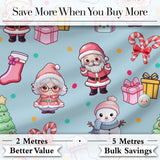 Cute Kawaii Santa Snowman Gift Characters Blue Seamless Pattern Digital Print Fabric by the Metre UK Sewing Quilting Textile