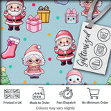 Cute Kawaii Santa Snowman Gift Characters Blue Seamless Pattern Digital Print Fabric by the Metre UK Sewing Quilting Textile