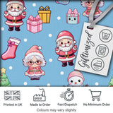 Cute Kawaii Santa Snowman Gift Characters Snow Blue Seamless Pattern Digital Print Fabric by the Metre UK Sewing Quilting Textile