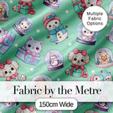 Cute Kawaii Christmas Pets Snow Globe Gifts Mint Background Seamless Pattern Digital Print Fabric by the Metre UK Textile