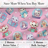 Cute Kawaii Christmas Pets Snow Globe Gifts Pink Background Seamless Pattern Digital Print Fabric by the Metre UK Textile