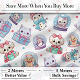 Cute Kawaii Christmas Pets Snow Globe Gifts Light Grey Background Seamless Pattern Digital Print Fabric by the Metre UK Textile