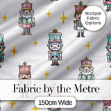 Cute Nutcracker Soldiers Light Grey Background Seamless Pattern Digital Print Fabric by the Metre UK Sewing Quilting Textile