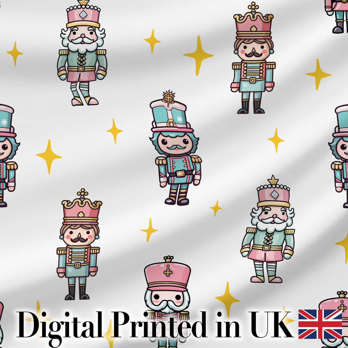 Cute Nutcracker Soldiers Light Grey Background Seamless Pattern Digital Print Fabric by the Metre UK Sewing Quilting Textile
