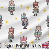 Cute Nutcracker Soldiers Light Grey Background Seamless Pattern Digital Print Fabric by the Metre UK Sewing Quilting Textile