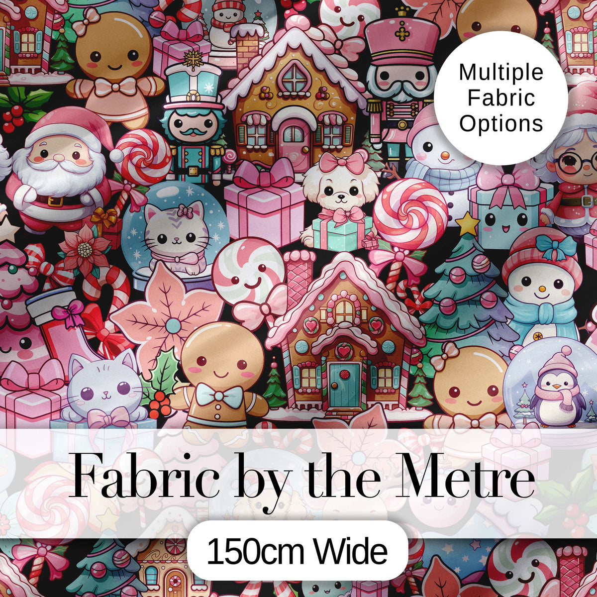 Cute Christmas Gingerbread Candy House Seamless Pattern Digital Print Fabric by the Metre UK Sewing Quilting Textile