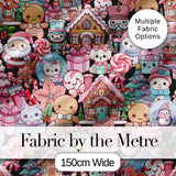 Cute Christmas Gingerbread Candy House Seamless Pattern Digital Print Fabric by the Metre UK Sewing Quilting Textile