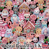 Cute Christmas Gingerbread Candy House Seamless Pattern Digital Print Fabric by the Metre UK Sewing Quilting Textile