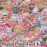 Cute Christmas Gingerbread Candy Warm Beige Background Seamless Pattern Digital Print Fabric by the Metre UK Sewing Quilting Textile