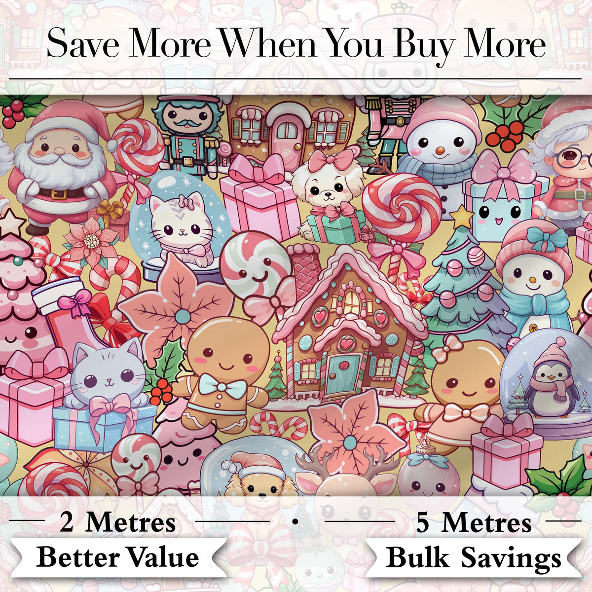 Cute Christmas Gingerbread Candy Warm Beige Background Seamless Pattern Digital Print Fabric by the Metre UK Sewing Quilting Textile