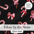 Cute Candy Cane Bows Dark Black Background Seamless Pattern Digital Print Fabric by the Metre UK Sewing Quilting Textile