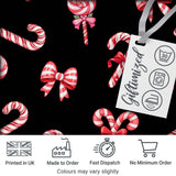 Cute Candy Cane Bows Dark Black Background Seamless Pattern Digital Print Fabric by the Metre UK Sewing Quilting Textile