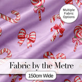 Cute Candy Cane Bows Pastel Purple Background Seamless Pattern Digital Print Fabric by the Metre UK Sewing Quilting Textile