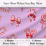 Cute Candy Cane Bows Pastel Purple Background Seamless Pattern Digital Print Fabric by the Metre UK Sewing Quilting Textile