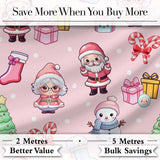 Cute Santa Snowman Gifts Candy Cane Blush Background Seamless Pattern Digital Print Fabric by the Metre UK Sewing Quilting Textile