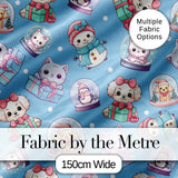 Cute Cute Kittens Puppies Snow Globes Blue Background Seamless Pattern Digital Print Fabric by the Metre UK Sewing Quilting Textile