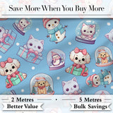 Cute Cute Kittens Puppies Snow Globes Blue Background Seamless Pattern Digital Print Fabric by the Metre UK Sewing Quilting Textile