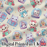 Cute Cute Kittens Puppies Snow Globes Cream Background Seamless Pattern Digital Print Fabric by the Metre UK Sewing Quilting Textile