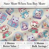Cute Cute Kittens Puppies Snow Globes Cream Background Seamless Pattern Digital Print Fabric by the Metre UK Sewing Quilting Textile